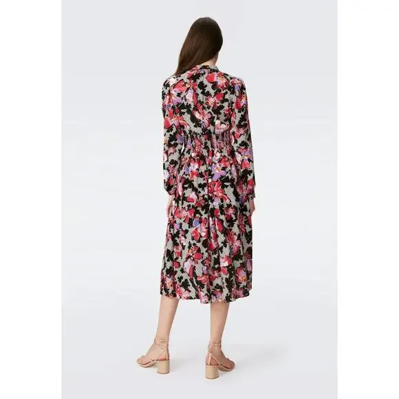 Diane Von Furstenberg Erica Midi Shirt Dress Women's 10 Floral Designer DVF - Picture 3 of 13